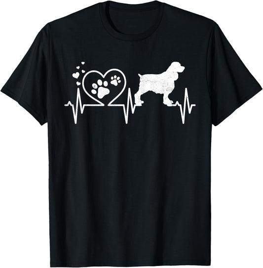 English Springer Spaniel Mom Mama Dad Heartbeat Heart Gift T-Shirt - T-Shirt | Black