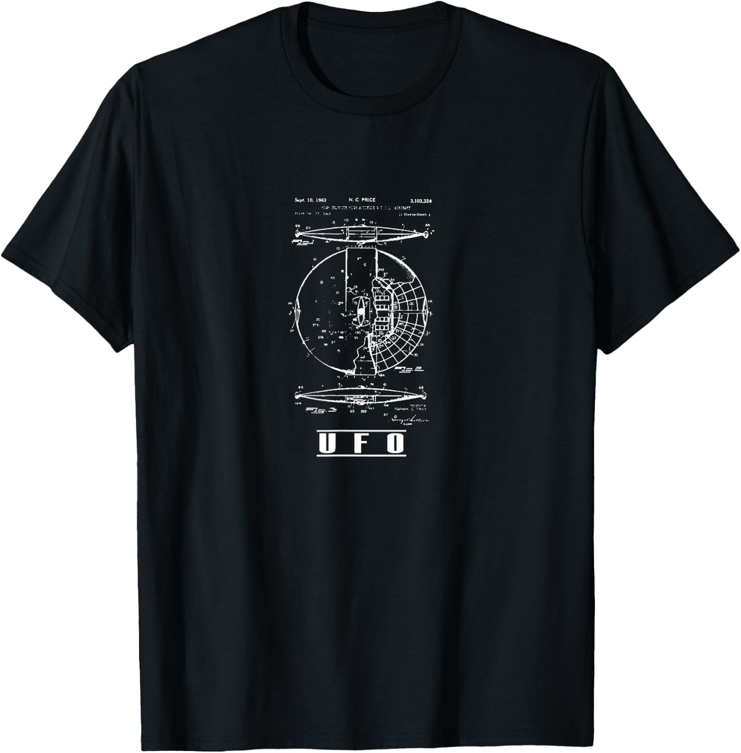 Alien UFO Ship Blueprint T-Shirt - T-Shirt | Black