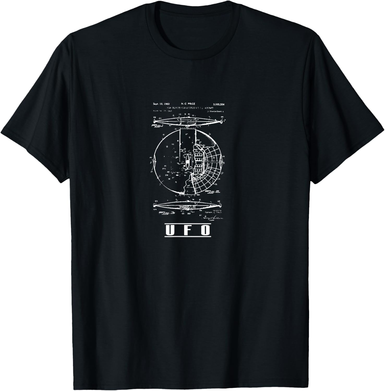 Alien UFO Ship Blueprint T-Shirt - T-Shirt | Black