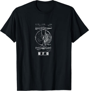 Alien UFO Ship Blueprint T-Shirt - T-Shirt | Black