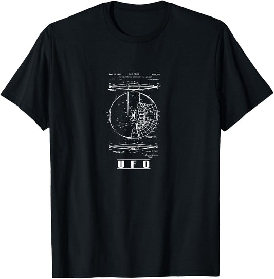 Alien UFO Ship Blueprint T-Shirt - T-Shirt | Black