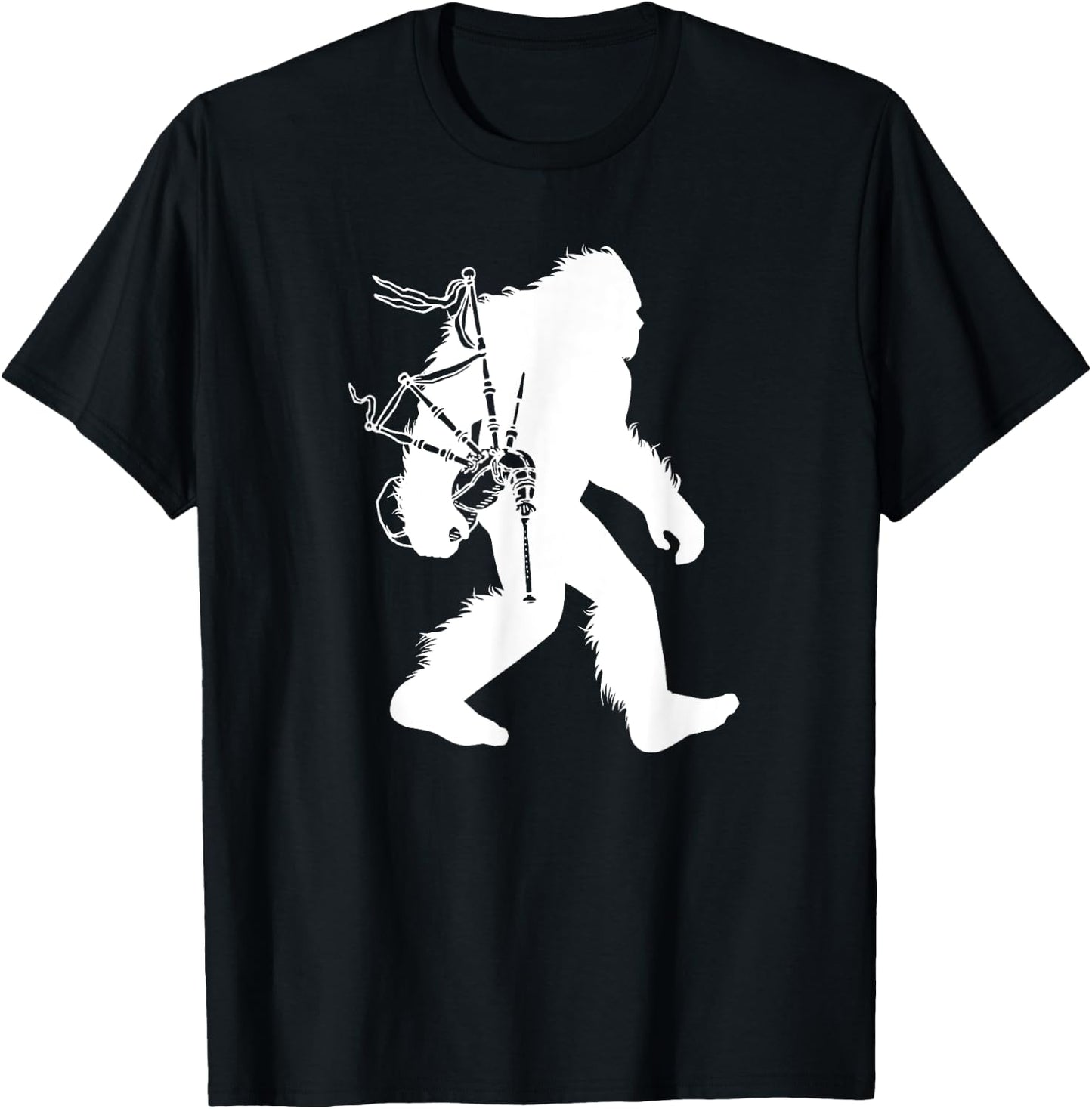 Bigfoot Bagpipes Irish Cryptid Scottish Sasquatch Bagpiper T-Shirt - T-Shirt | Black