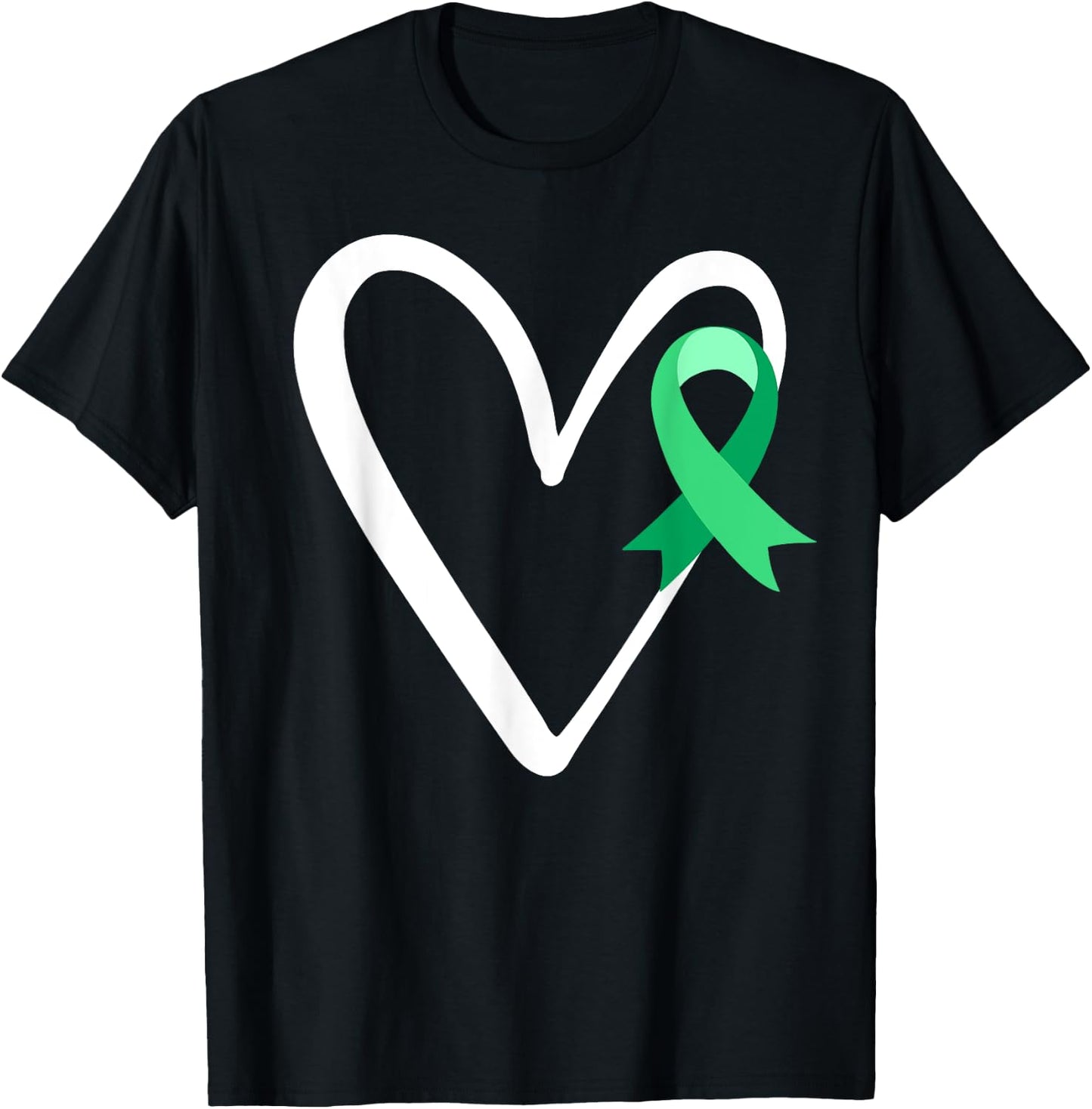Heart Liver Cancer Awareness Green Ribbon Warrior T-Shirt - T-Shirt | Black