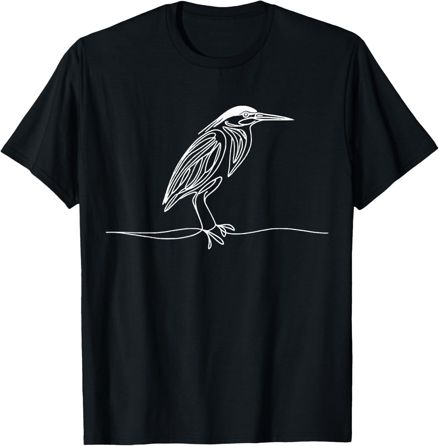 Line Art Bird Ornithologist Green Heron T-Shirt - T-Shirt | Black