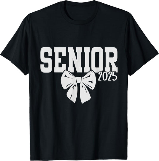 Senior girls class of 2025 coquette bow pink seniors school T-Shirt - T-Shirt | Black