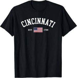 Vintage Cincinnati Ohio July 4th US Flag Retro Souvenir T-Shirt - T-Shirt | Black