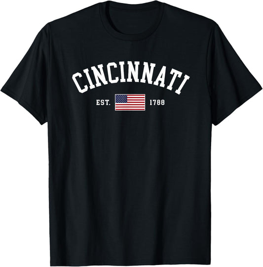 Vintage Cincinnati Ohio July 4th US Flag Retro Souvenir T-Shirt - T-Shirt | Black