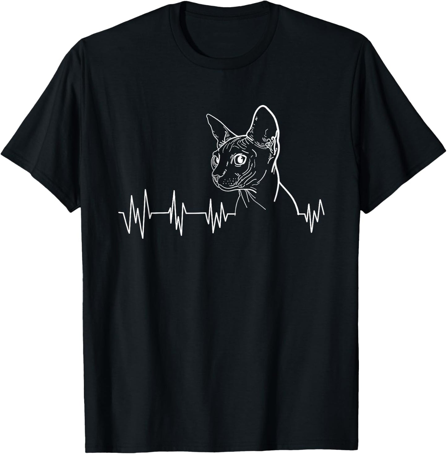 Sphynx Cat Heartbeat Funny Feline Lover Gift Men Women Kids T-Shirt - T-Shirt | Black