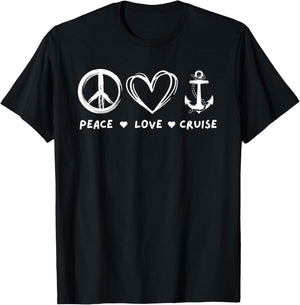 Peace Love Cruise Ocean Family Vacation Funny Cruising Lover T-Shirt - T-Shirt | Black