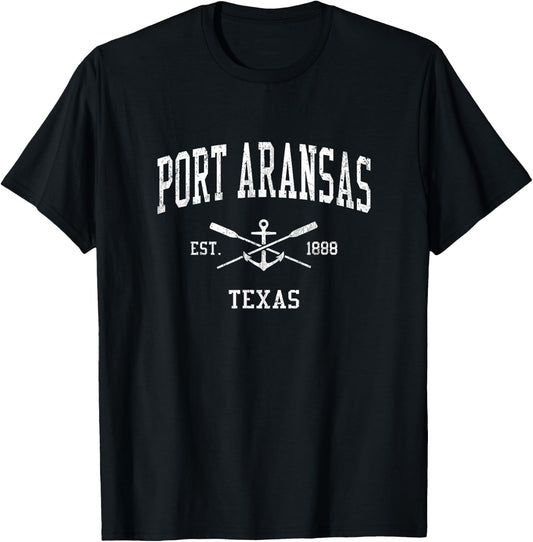 Port Aransas TX Vintage Crossed Oars & Boat Anchor Sports T-Shirt - T-Shirt | Black