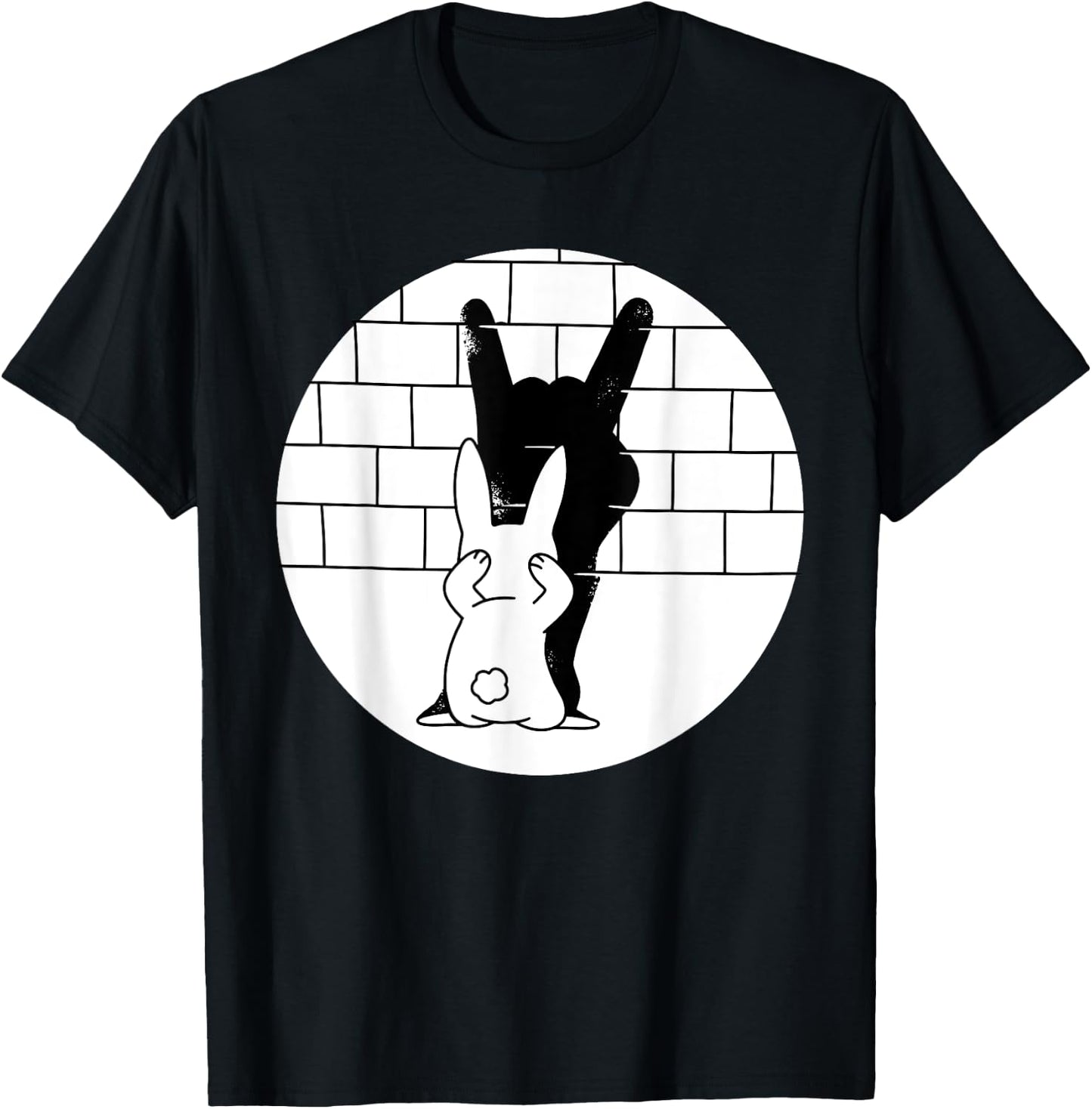 Funny Rabbit Bunny Animal Shadow Puppet T-Shirt - T-Shirt | Black