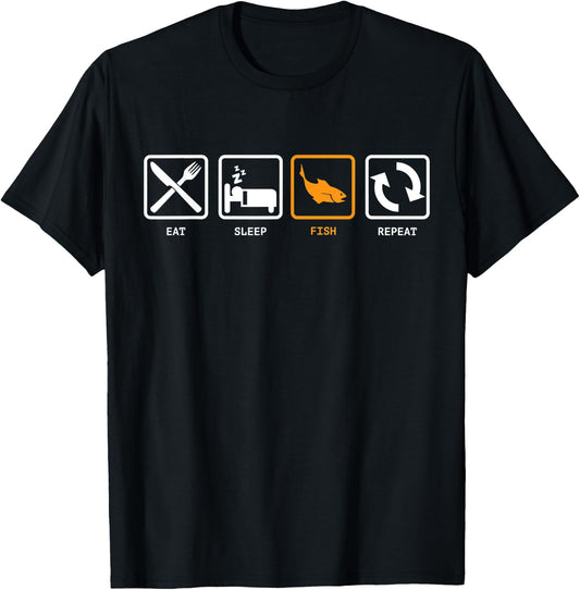 Eat, Sleep, Fish, Repeat! Gift Fishing Fanatic T-Shirt - T-Shirt | Black