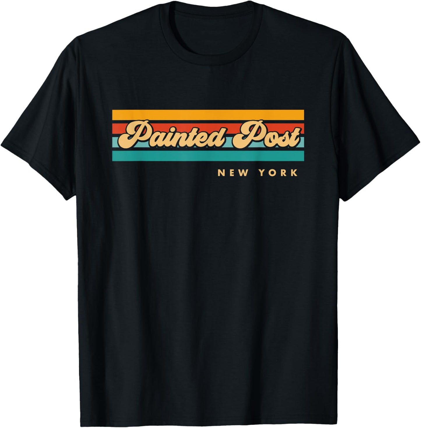 Vintage Sunset Stripes Painted Post, New York T-Shirt - T-Shirt | Black