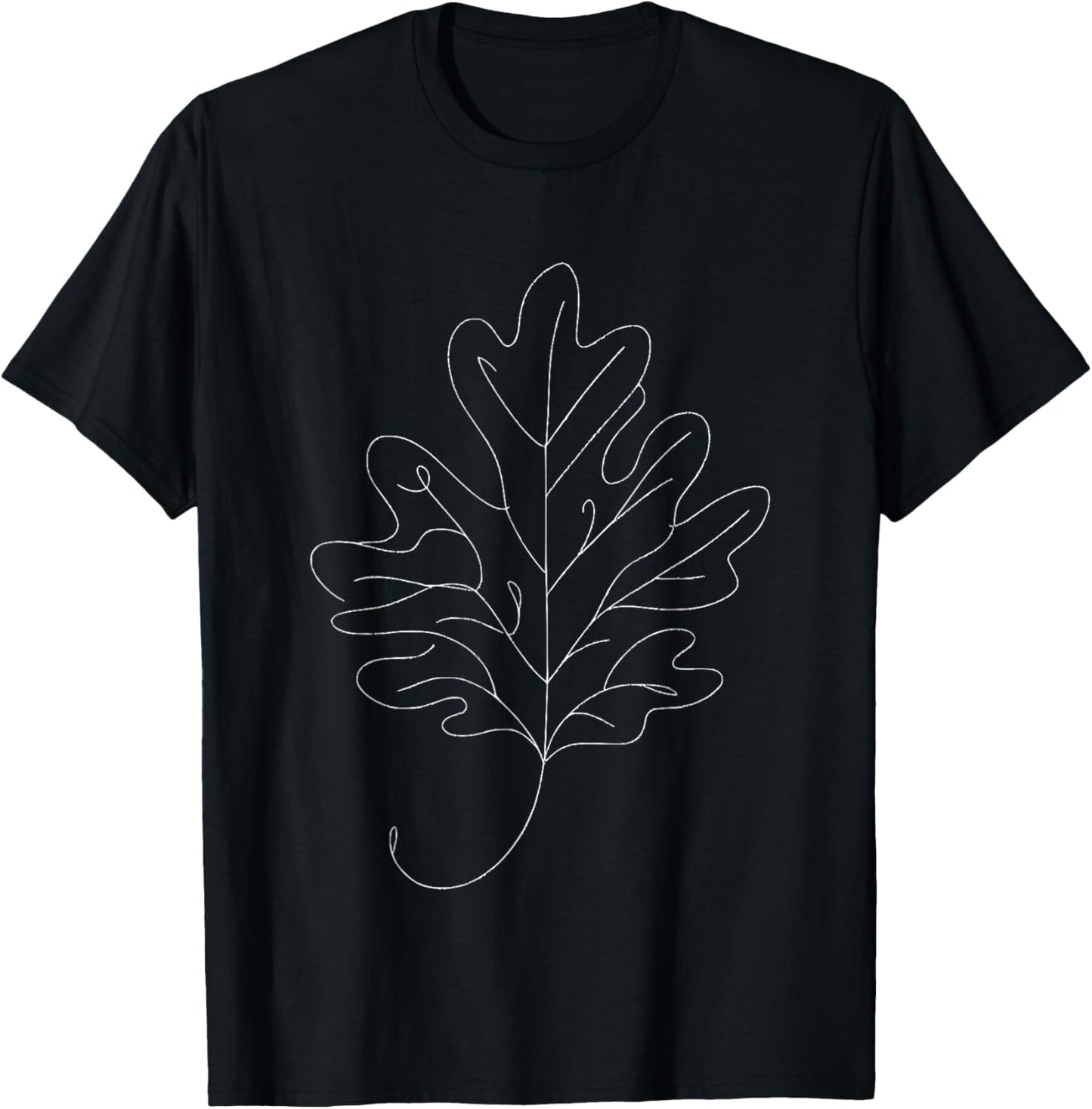 One Line Art Drawing White Oak Leaf T-Shirt - T-Shirt | Black