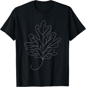 One Line Art Drawing White Oak Leaf T-Shirt - T-Shirt | Black