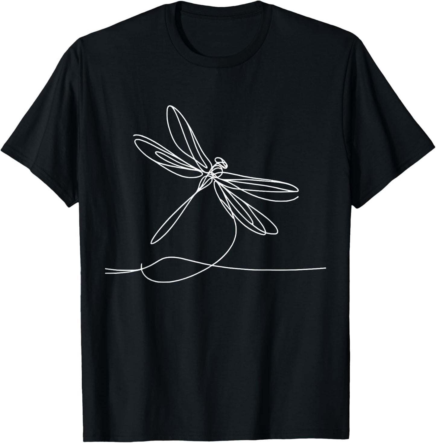 Elegant Line Art Simple Drawing Artwork Dragonfly T-Shirt - T-Shirt | Black