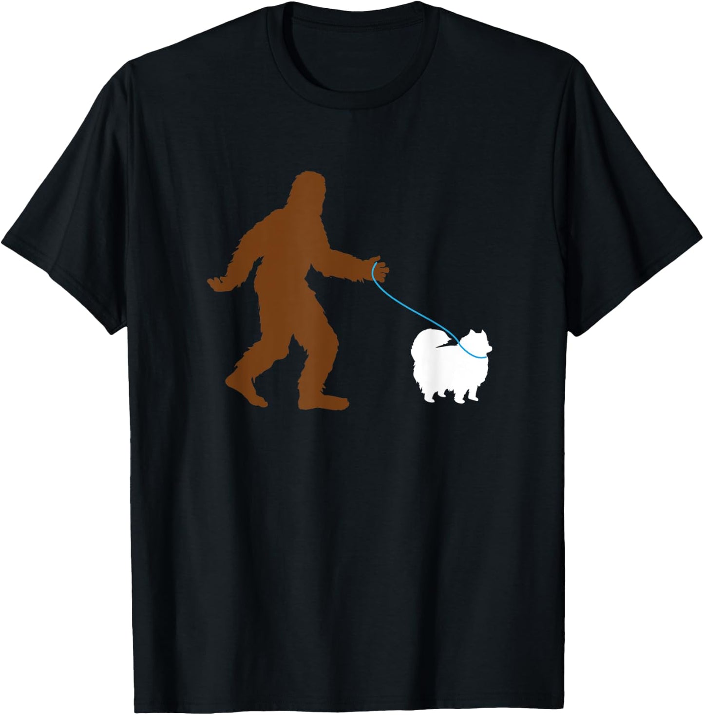 Bigfoot Walking Pomeranian Dog Gift Sasquatch Pet Owner Cute T-Shirt - T-Shirt | Black
