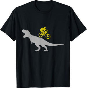 Mountain Bike with T-Rex Dinosaur MTB Mountain Biking T-Shirt - T-Shirt | Black