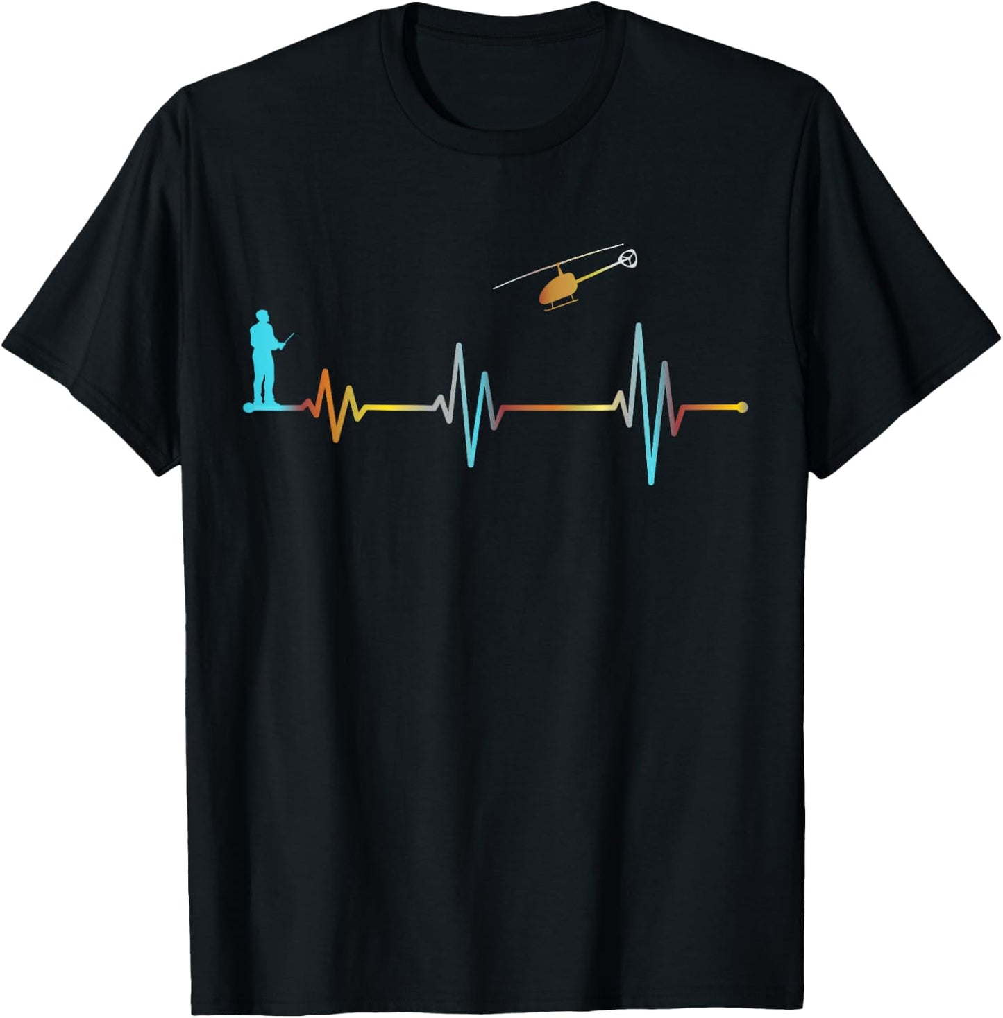 Heartbeat RC Helicopter Heartbeat Helicopter Retro Vintage T-Shirt - T-Shirt | Black