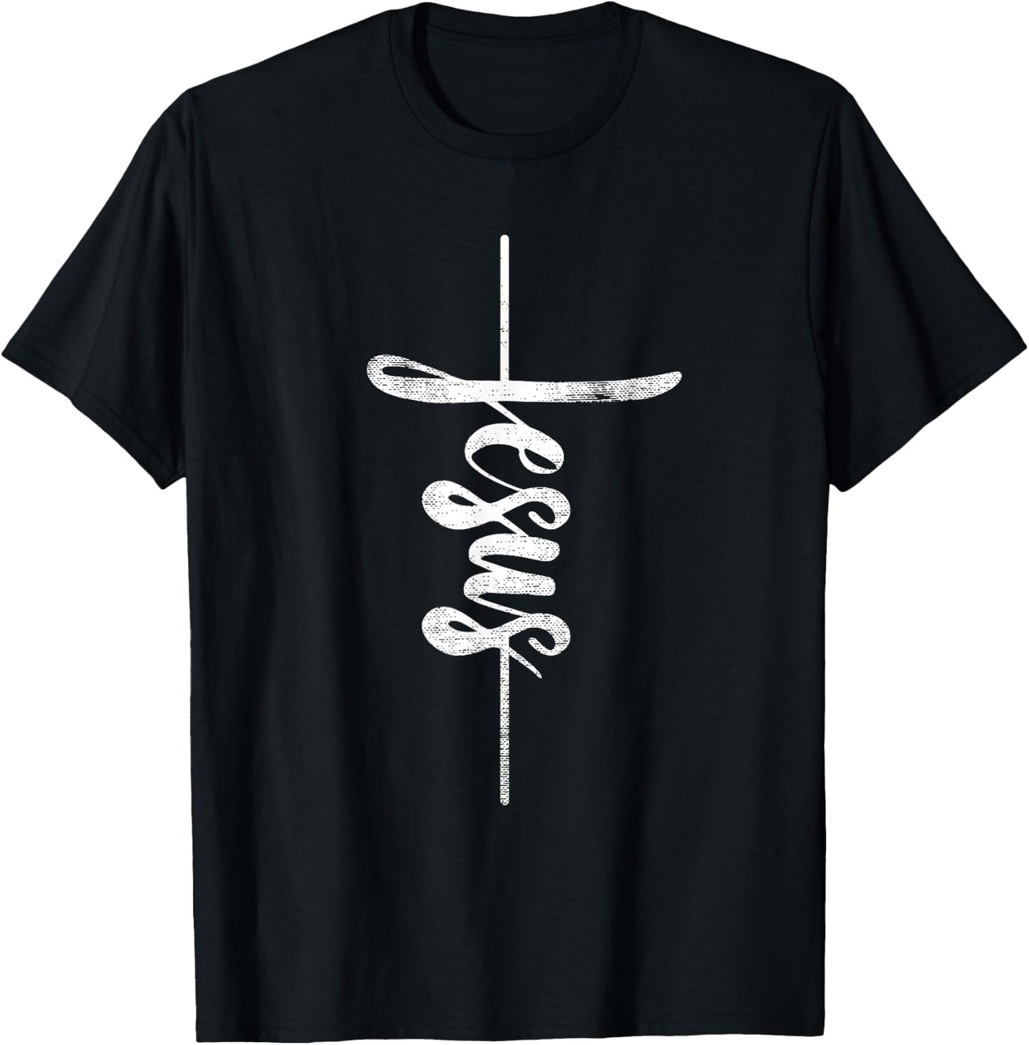 Jesus Christian Cross Art Cursive Inspiring Gift Men Women T-Shirt - T-Shirt | Black