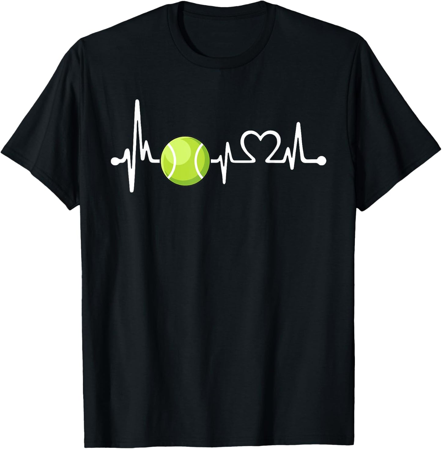 Funny Tennis Coach & Player Gift | Love Tennis Heartbeat T-Shirt - T-Shirt | Black