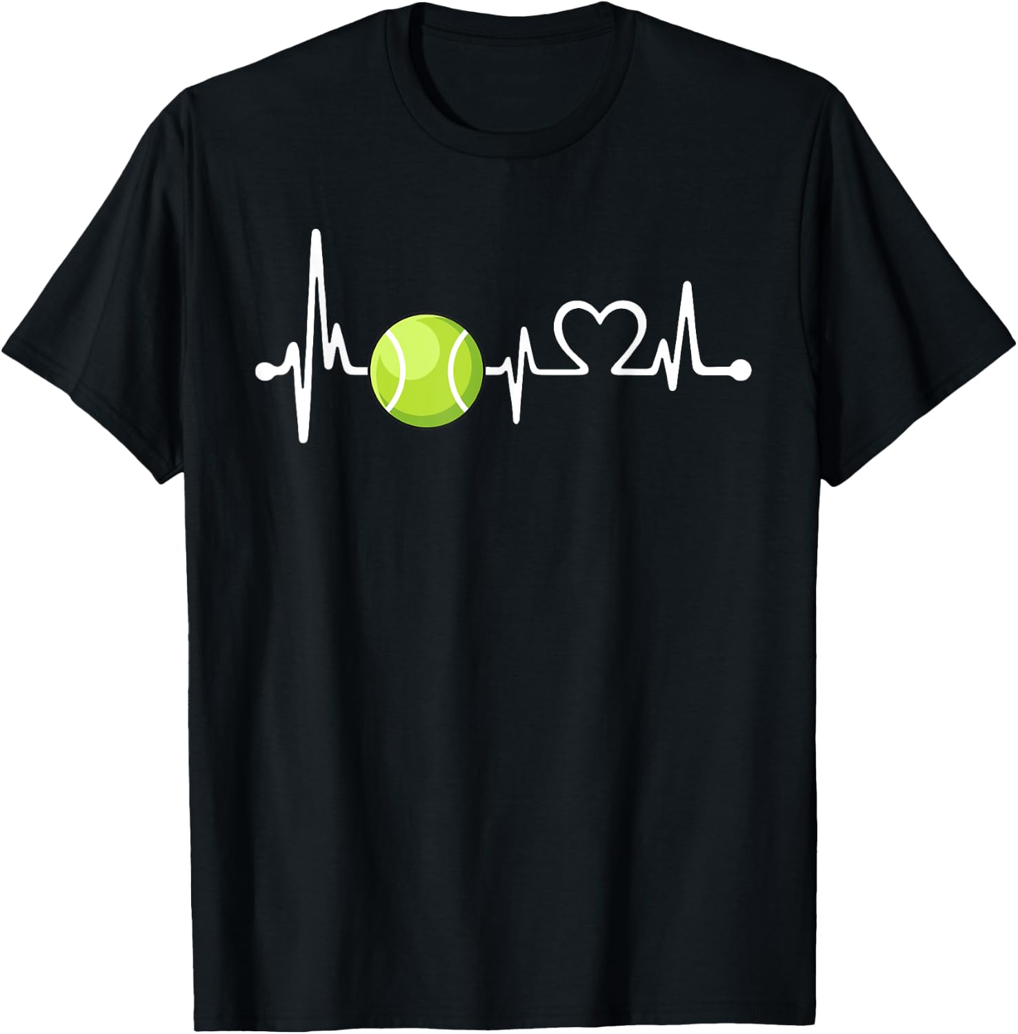 Funny Tennis Coach & Player Gift | Love Tennis Heartbeat T-Shirt - T-Shirt | Black