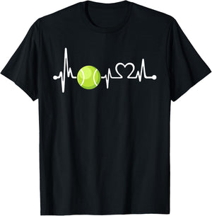 Funny Tennis Coach & Player Gift | Love Tennis Heartbeat T-Shirt - T-Shirt | Black