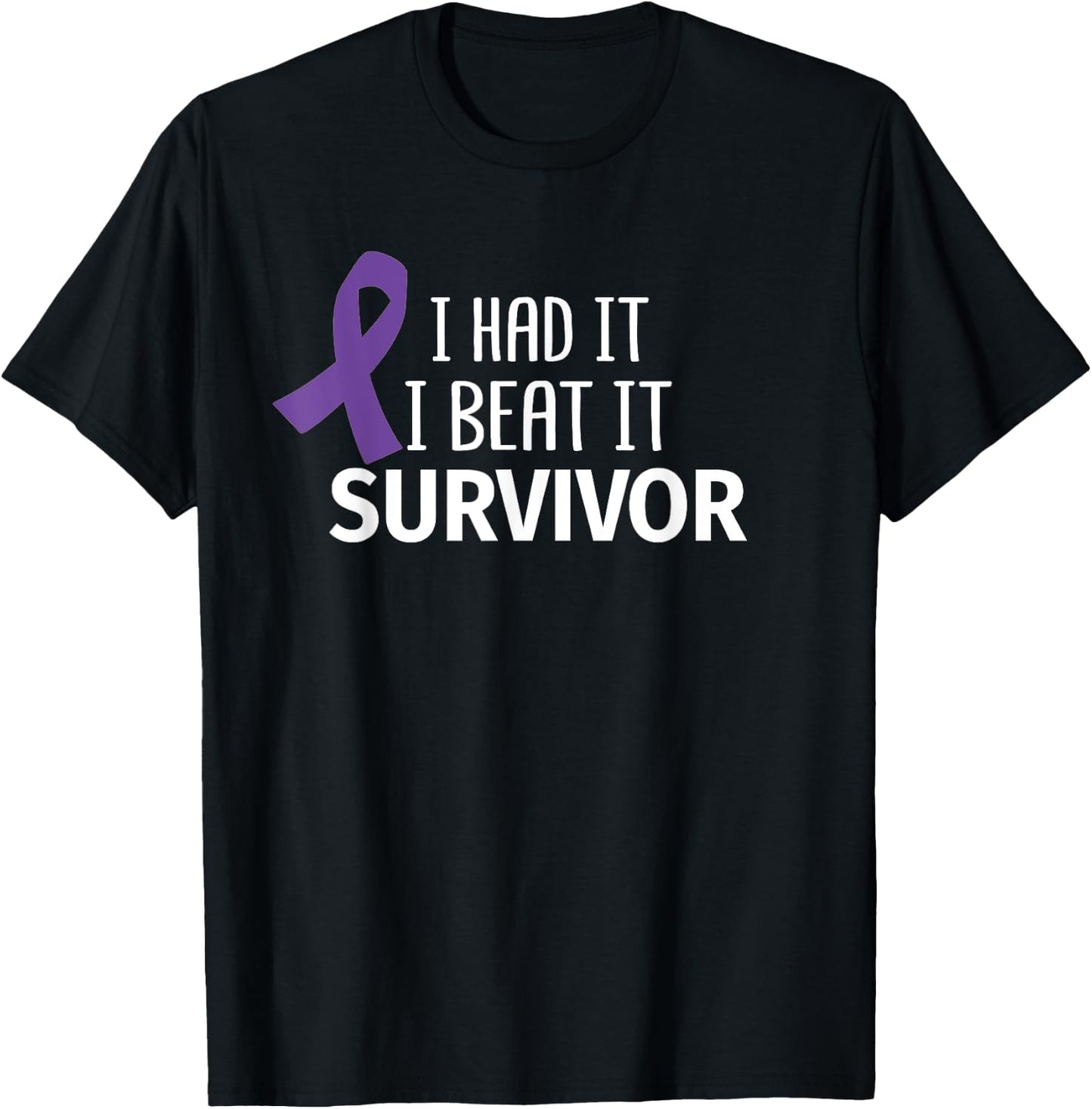 Pancreatic Cancer I Had It I Beat It Survivor Purple Ribbon T-Shirt - T-Shirt | Black
