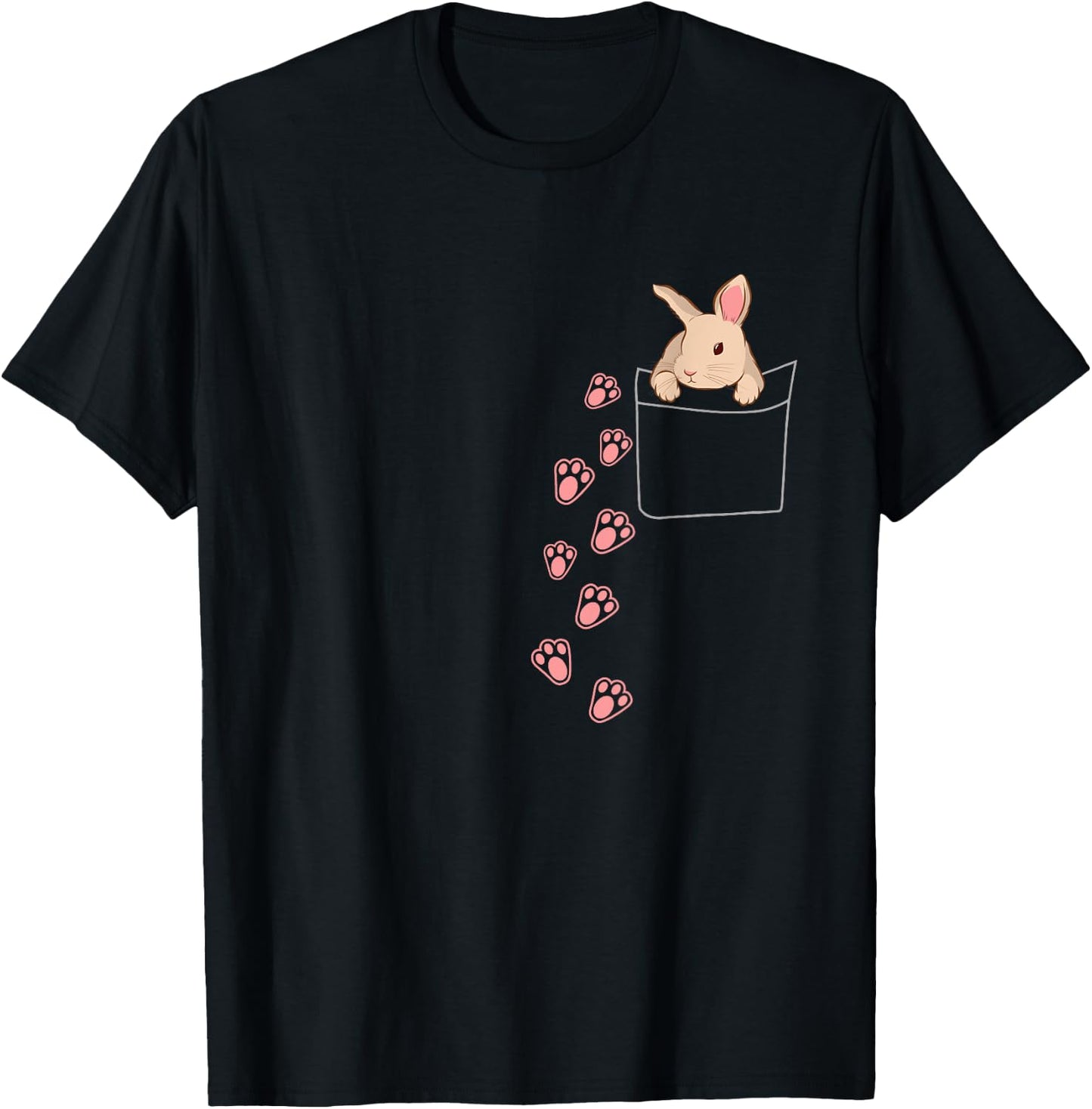 Easter Cute Bunny in Shirt Pocket Rabbit Footprints T-Shirt - T-Shirt | Black