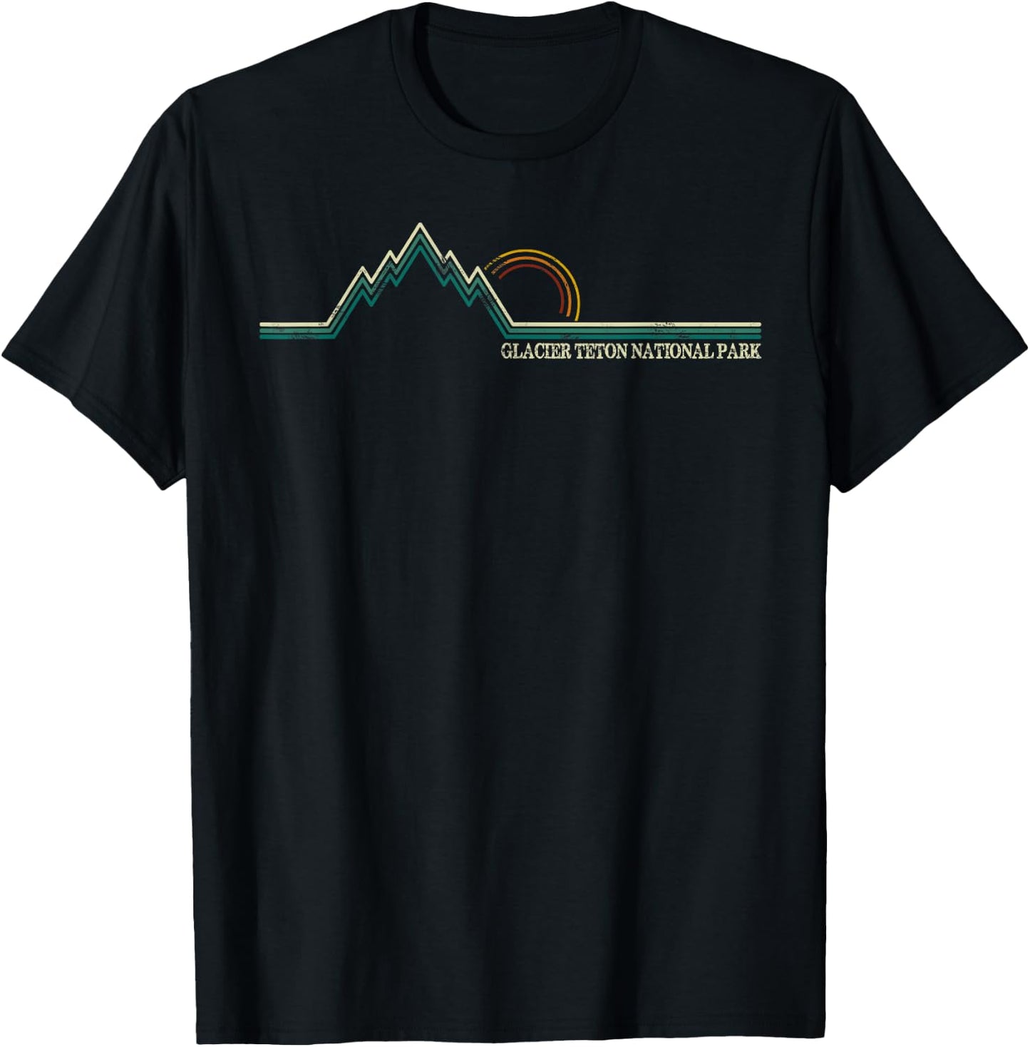 Summer Retro Glacier National Park Montana Women Kids T-Shirt - T-Shirt | Black
