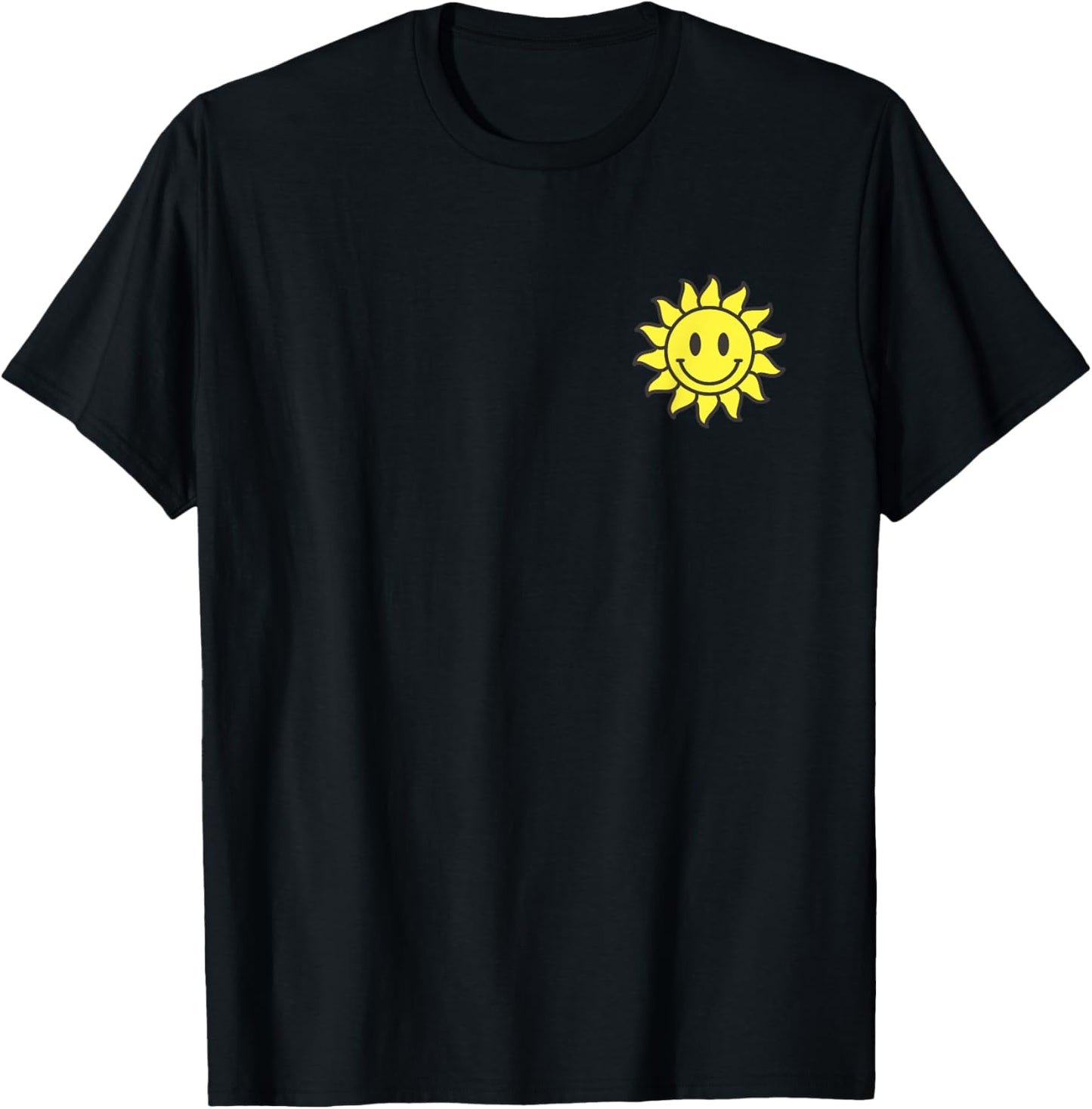 Retro Happy Face Sun Minimalist Smile Sunshine Pocket Logo Women Kids T-Shirt - T-Shirt | Black