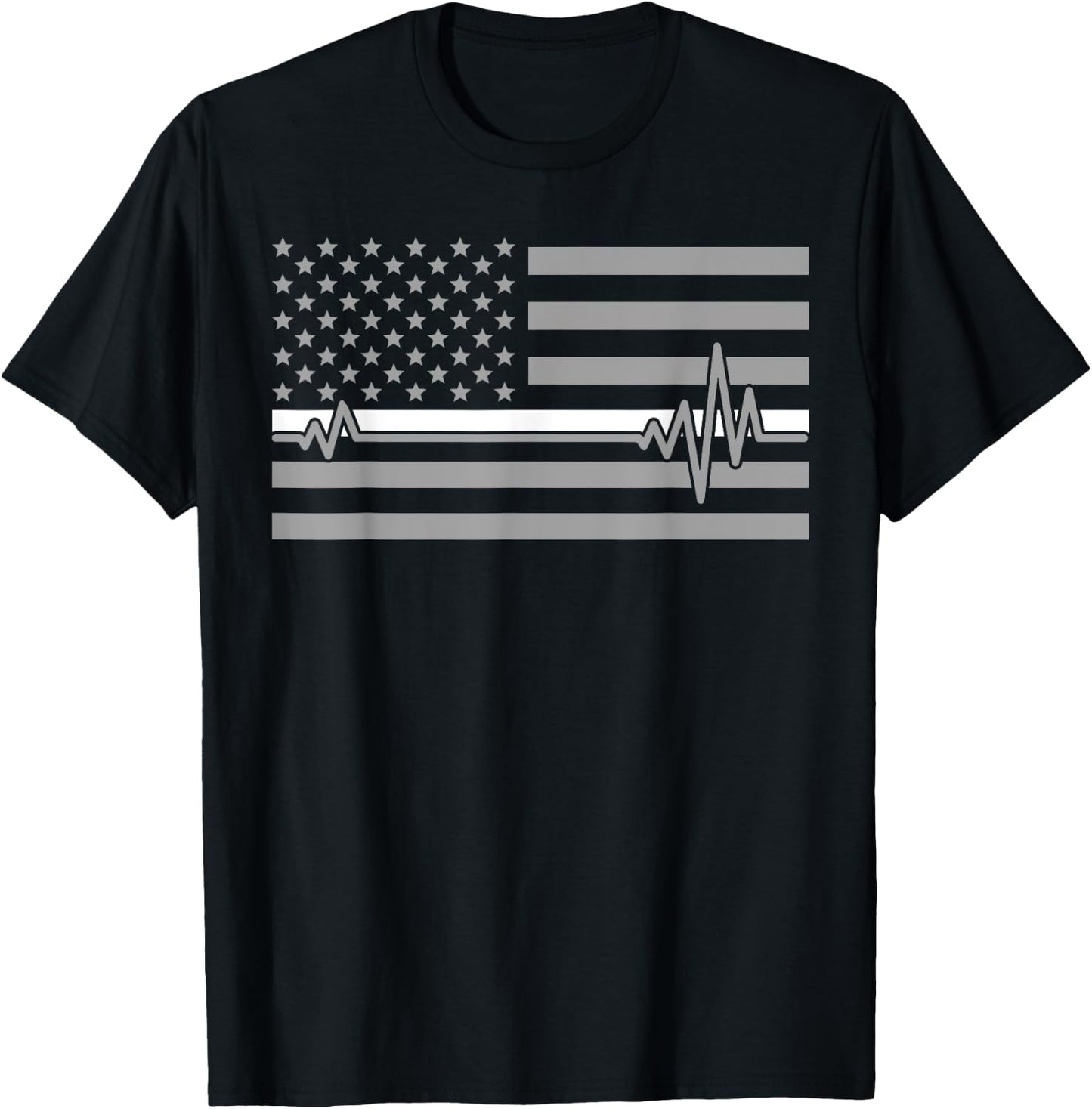 Thin Line In White Us Flag Heartbeat Paramedic Love Shirt T-Shirt - T-Shirt | Black
