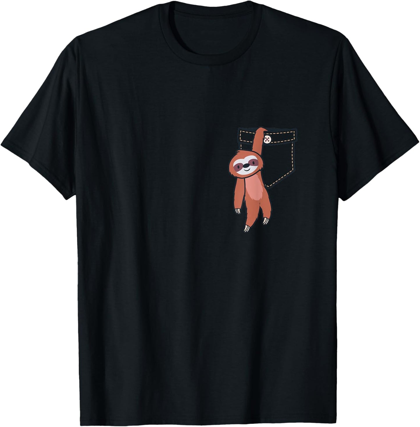Sloth Shirt Women & Cute Sloth Lover Gifts Kids Sloth in Pocket Black Small Classic Fit Cotton, Polyester Short Sleeve Christmas Sloth Gift T-Shirt - T-Shirt | Black