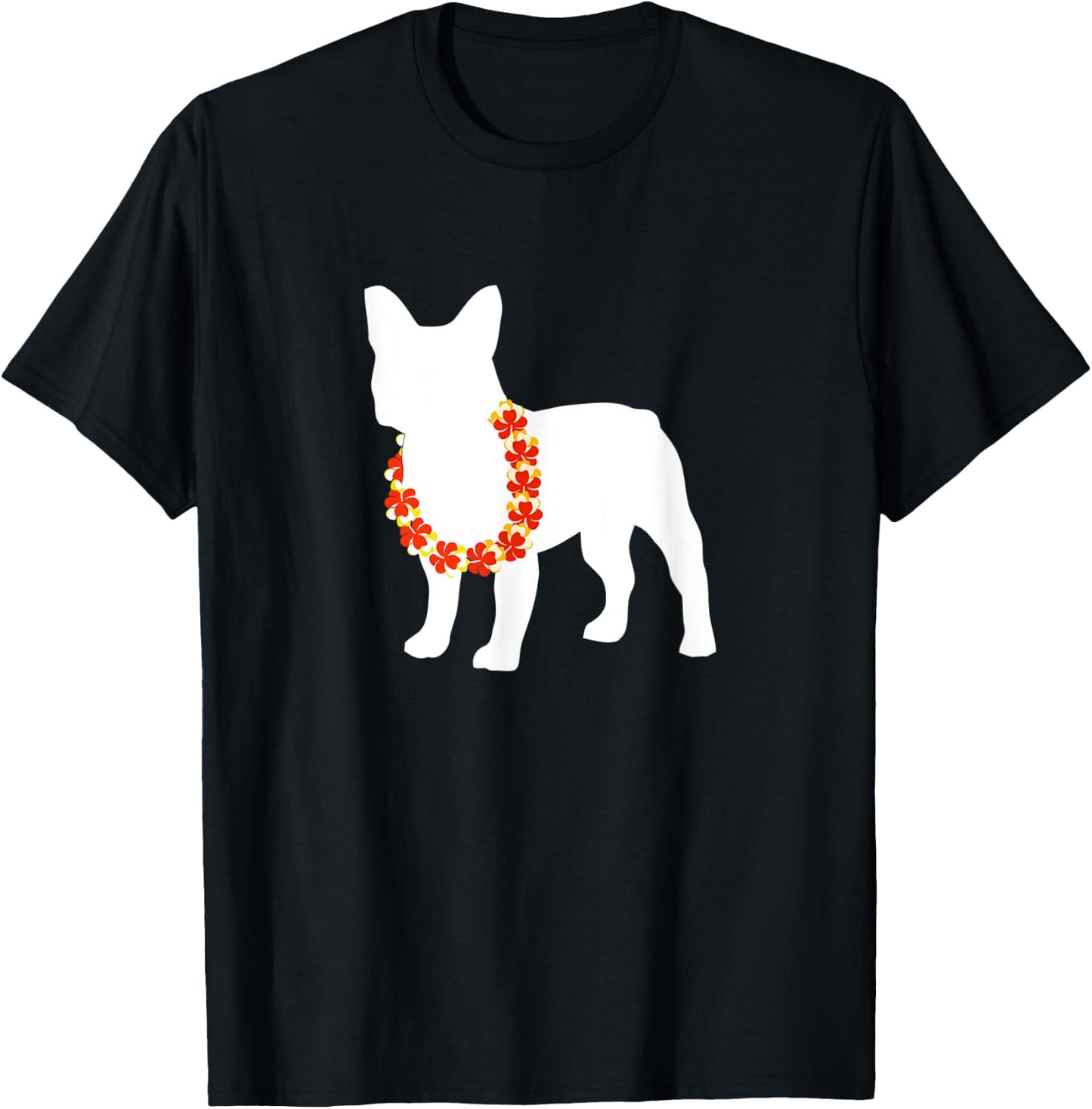 Frenchie French Bulldog Aloha Hawaiian Lei Dog Men Women Kids T-Shirt - T-Shirt | Black