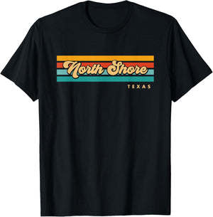 Vintage Sunset Stripes North Shore, Texas T-Shirt - T-Shirt | Black