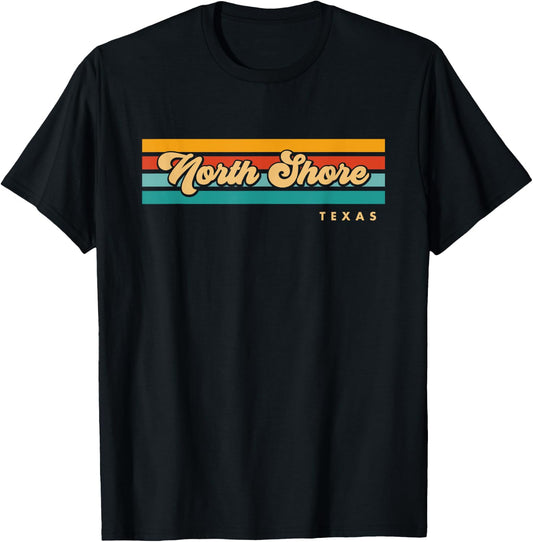 Vintage Sunset Stripes North Shore, Texas T-Shirt - T-Shirt | Black