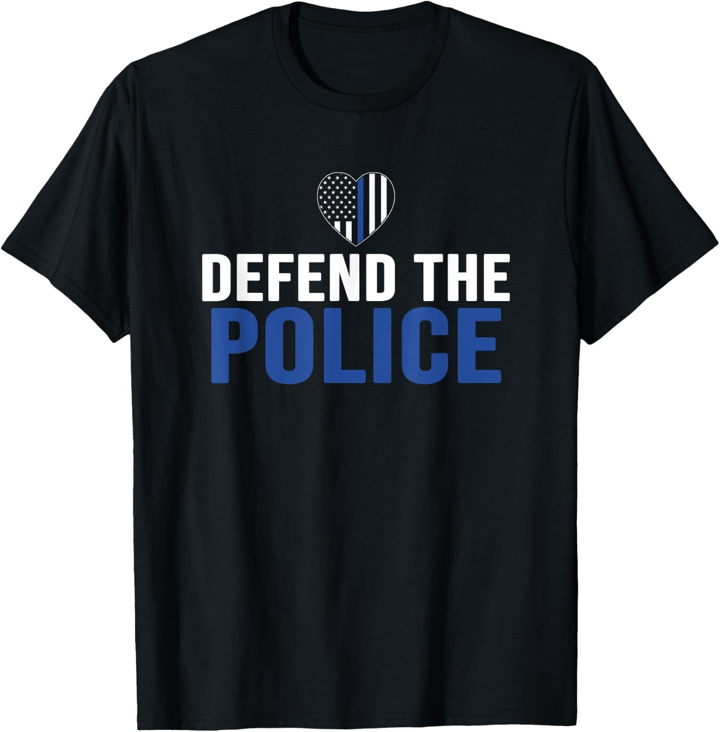 Defend The Police Defund The Media Backs Blue Line USA Flag T-Shirt - T-Shirt | Black