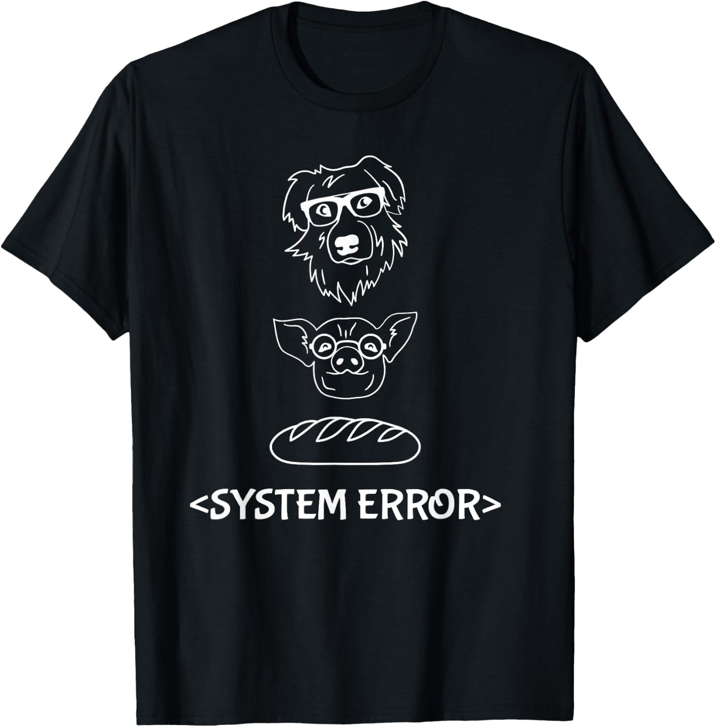 Dog Pig Loaf of Bread System Error Monchi the Pug Robot Women Girls Kids T-Shirt - T-Shirt | Black