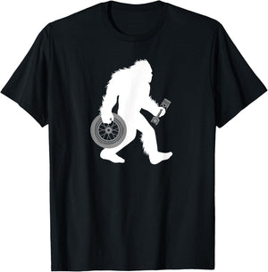 Bigfoot Car Mechanic Sasquatch Tire Technician Cryptid T-Shirt - T-Shirt | Black