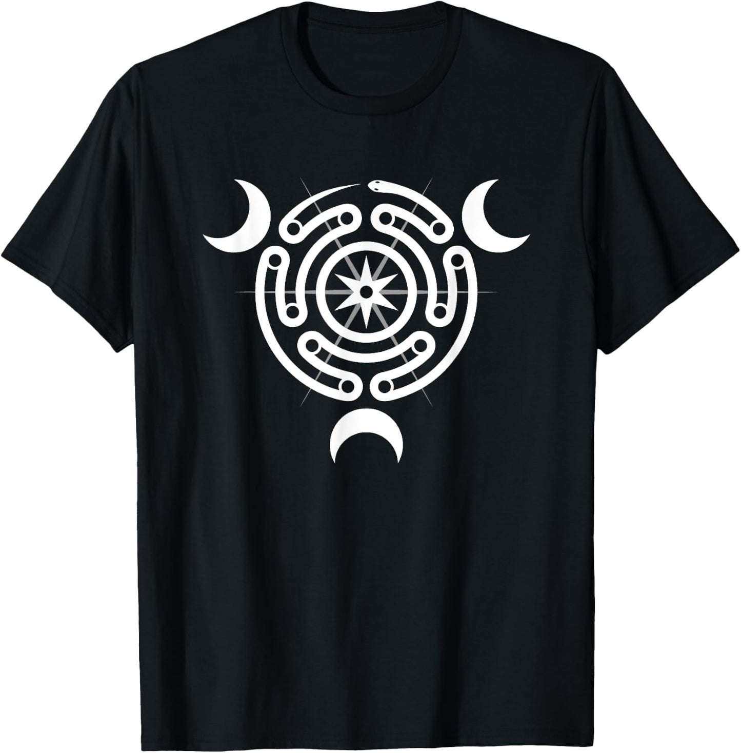 Hecate's Wheel Moon Goddess Serpent Labyrinth with 3 Moons T-Shirt - T-Shirt | Black