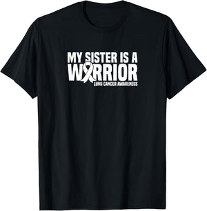 My Sister is a Warrior White Ribbon Lung Cancer Awareness T-Shirt - T-Shirt | Black