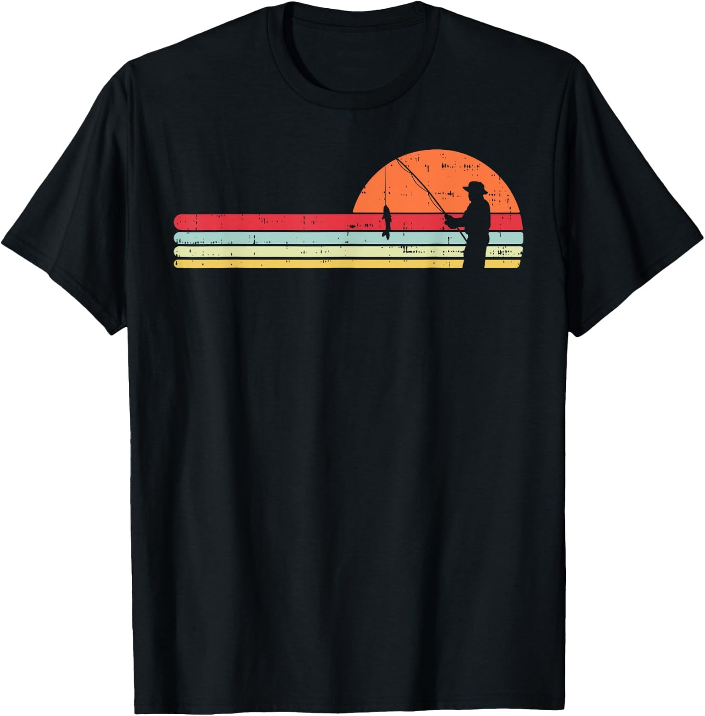 Man Fishing Sunset Retro Angling Fisherman Angler Men Gift T-Shirt - T-Shirt | Black