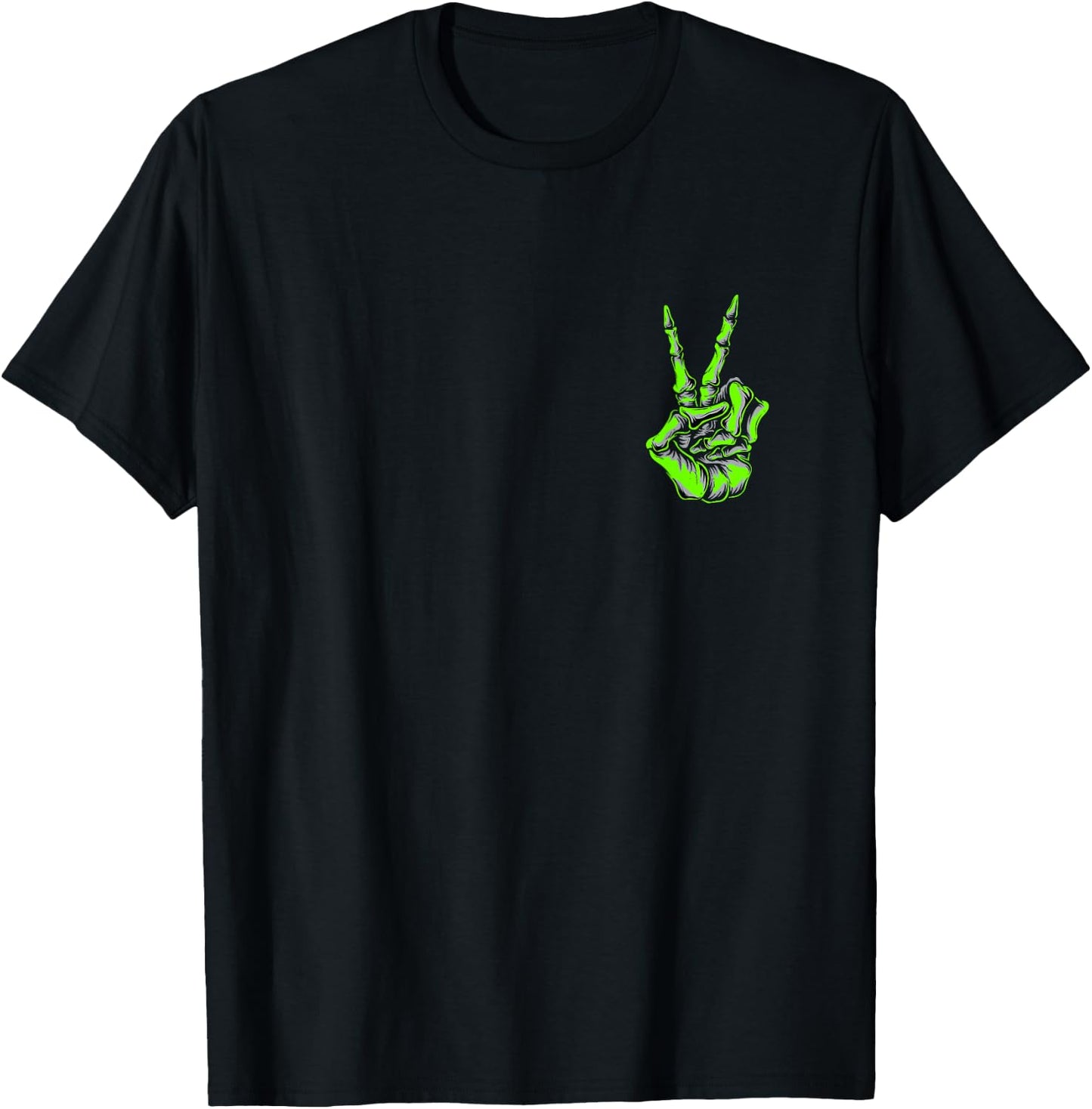 Green Skeleton Peace Sign Green Color Graphic T-Shirt - T-Shirt | Black