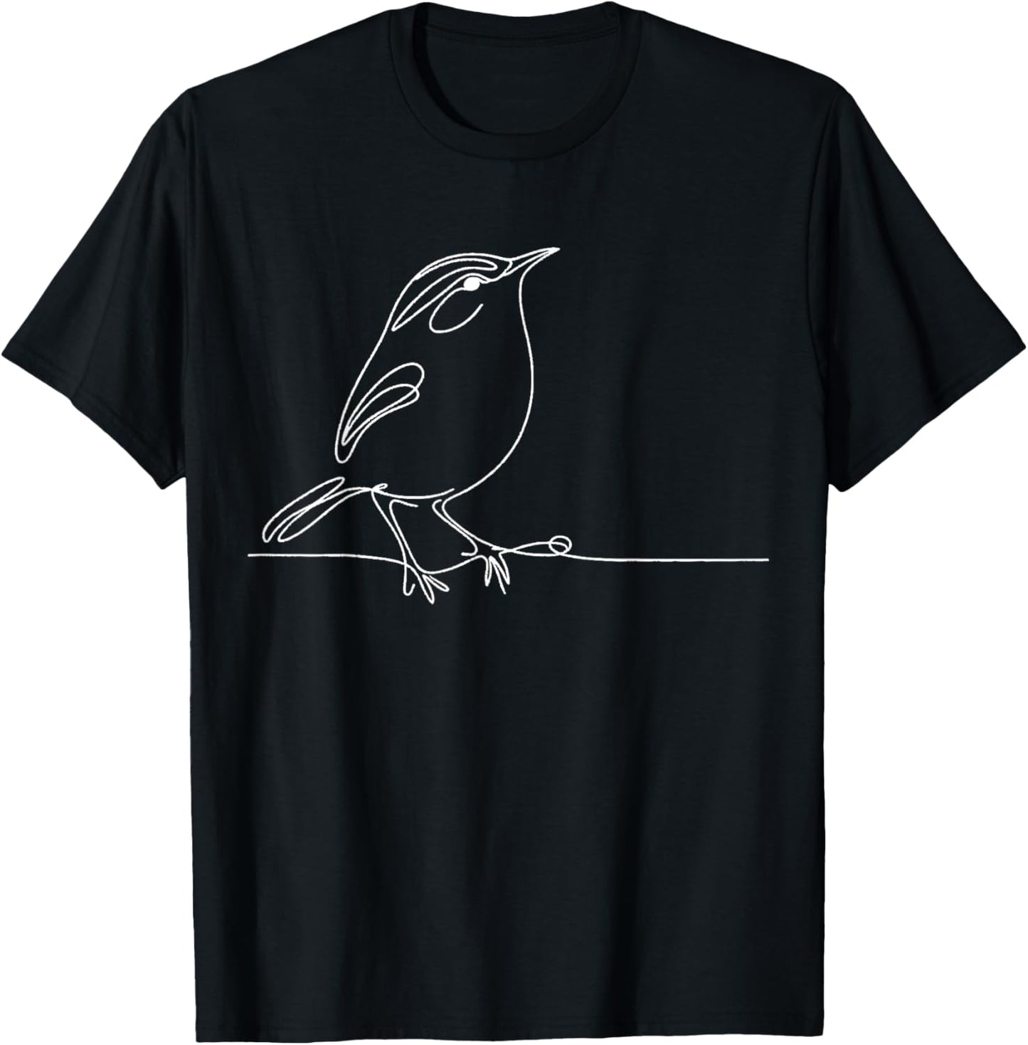 Line Art Bird & Ornithologist Carolina Wren T-Shirt - T-Shirt | Black