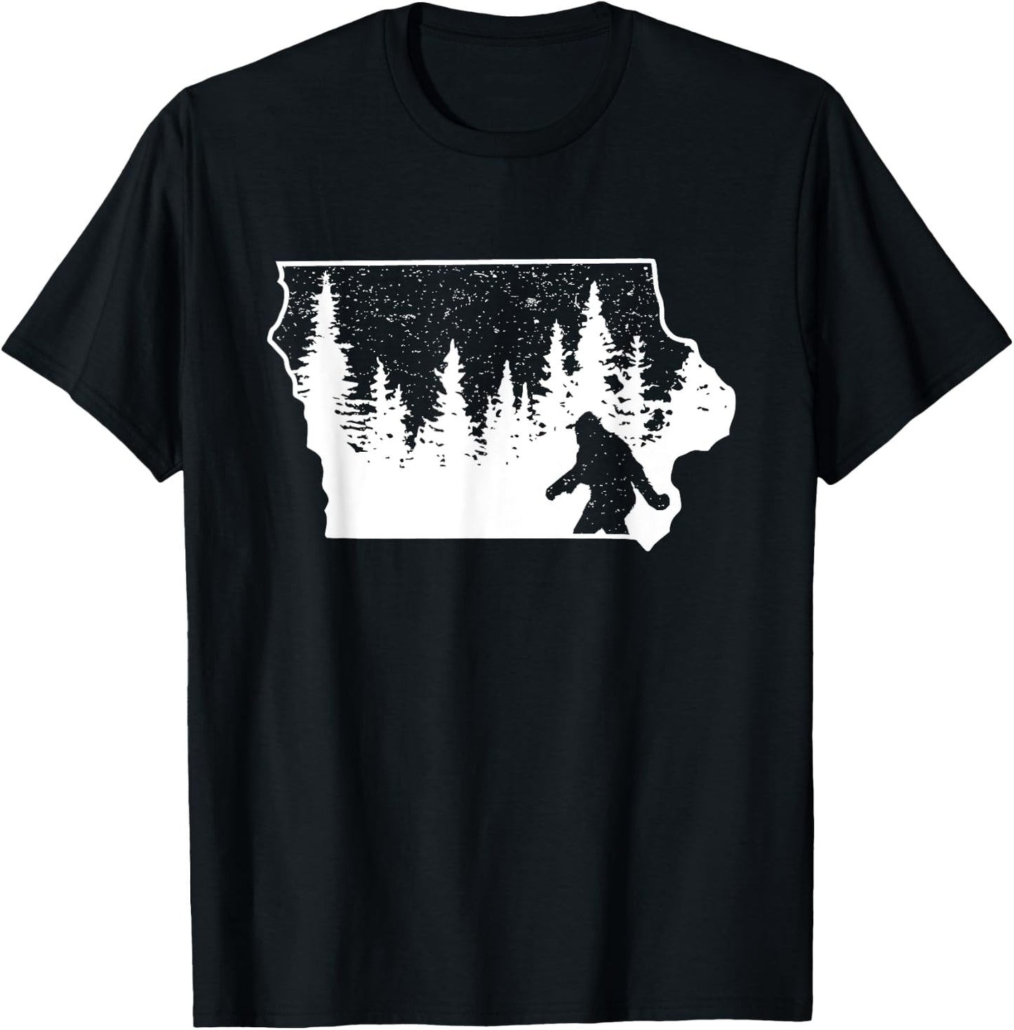 Bigfoot Iowa Pride Funny Sasquatch Love Iowa Map Distressed T-Shirt - T-Shirt | Black