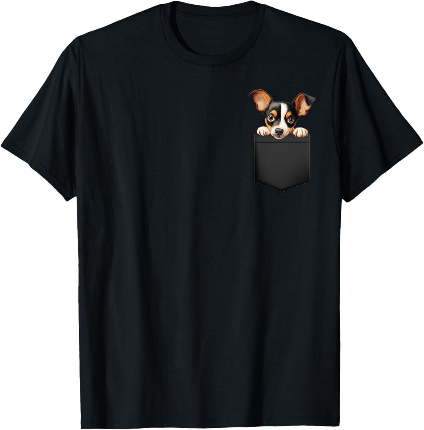 Funny Toy Fox Terrier Puppy Dog In Pocket Cute Pet Lover T-Shirt - T-Shirt | Black
