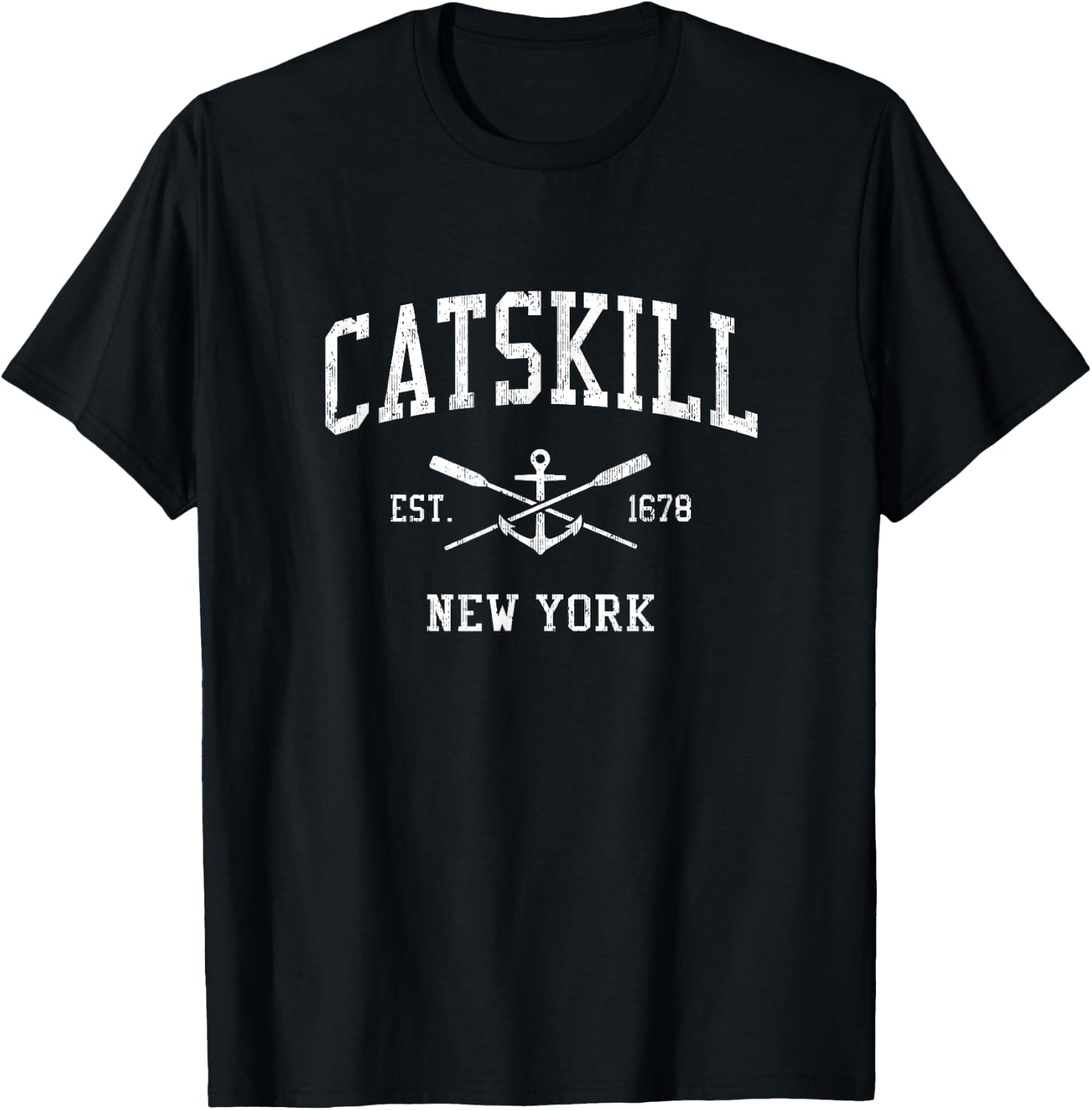Catskill NY Vintage Crossed Oars & Boat Anchor Sports T-Shirt - T-Shirt | Black