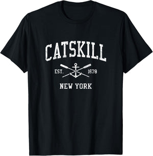 Catskill NY Vintage Crossed Oars & Boat Anchor Sports T-Shirt - T-Shirt | Black