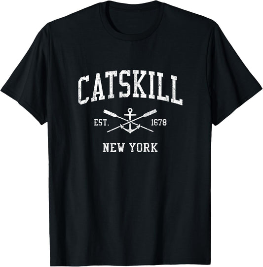Catskill NY Vintage Crossed Oars & Boat Anchor Sports T-Shirt - T-Shirt | Black