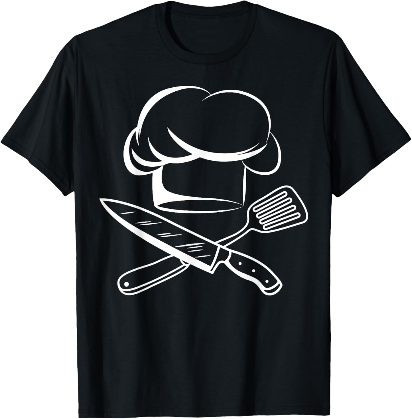 Chef Hat Chief Cook Apparel -Adults Black Cotton 60% Polyester 40% Modern Cartoon Small T-Shirt - T-Shirt | Black